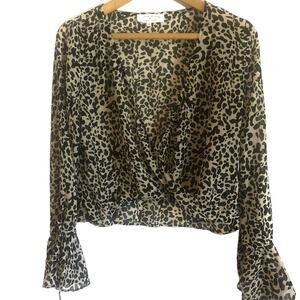 Caitlin M. Covington + Pink Lily sheer leopard top long sleeve elastic waist Med